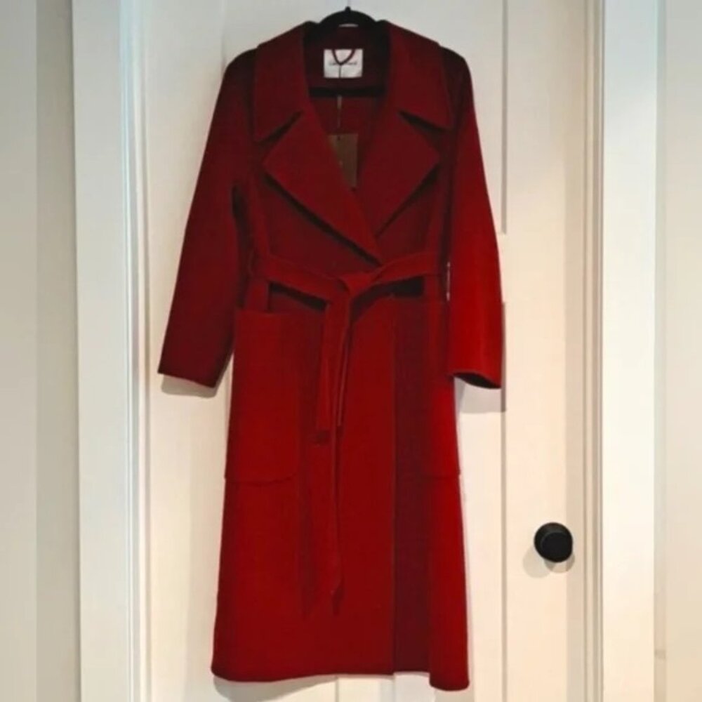 NWT Gentle Herd Wool Cashmere Patch Pocket Coat in Ruby Red Size XL